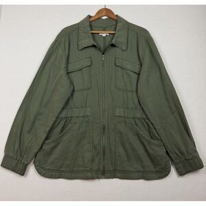Knox Rose Womens Utility Jacket XXL Green Full Zip Collared Pockets Military